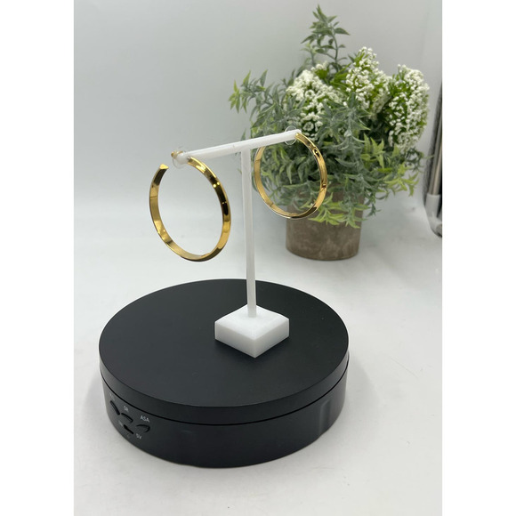 Karl Lagerfeld Signed Large Heavy Gold Plated Hoop Earrings - Picture 7 of 14